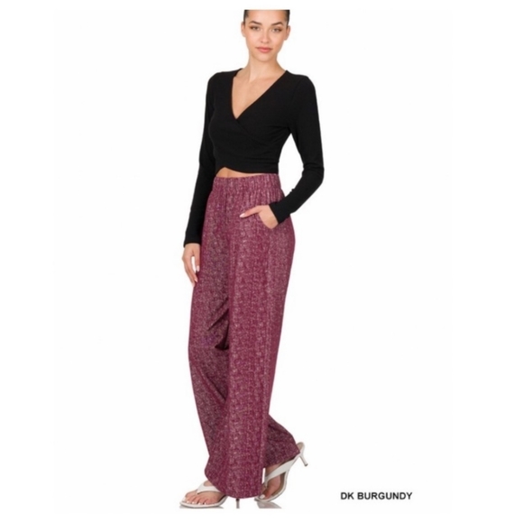 *SOLD*WIDE LEG PANTS/ PALAZZO W/POCKETS-NEW-DARK BURGUNDY - Picture 2 of 3